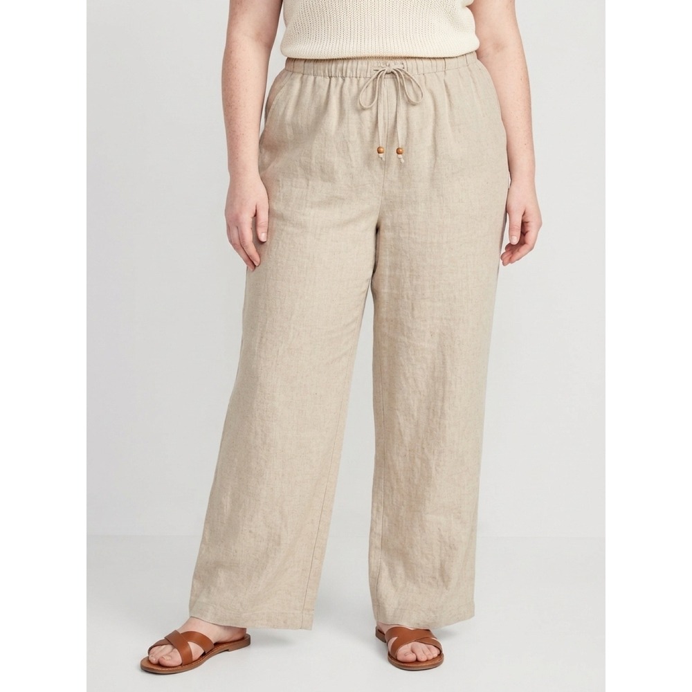 Woman's Alfred Dunner Linen Blend Drawstring Tan/Khaki Pants Sz 16W